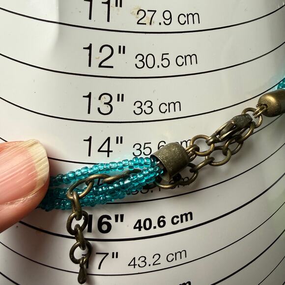 Boho Statement Necklace Blue Green Murano Style Glass Pendant MultiStrand Beaded - Picture 5 of 5